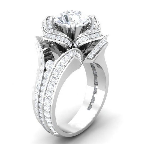❤Fashionable 925 Silver Plated Rose Flower Shaped CZ Ring, MARR9405 - Picture 1 of 3